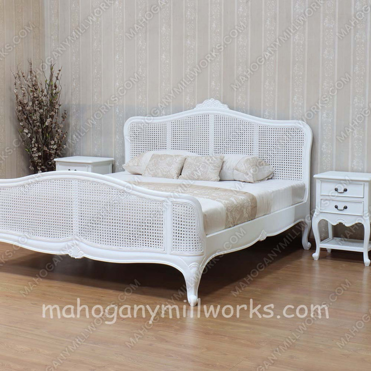 Painted White Elegant Bed With Wicker Panel Set of 3