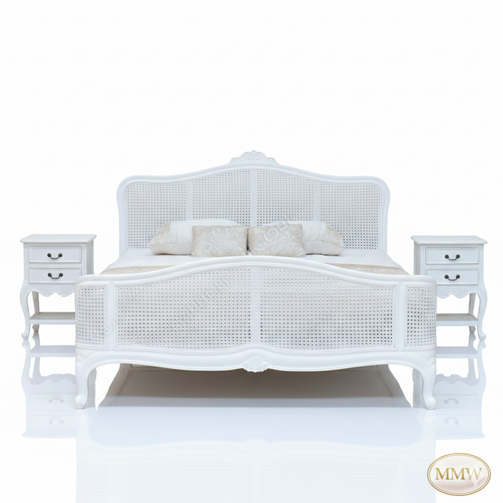 3pc White Bedroom Set w/ Wicker Panels
