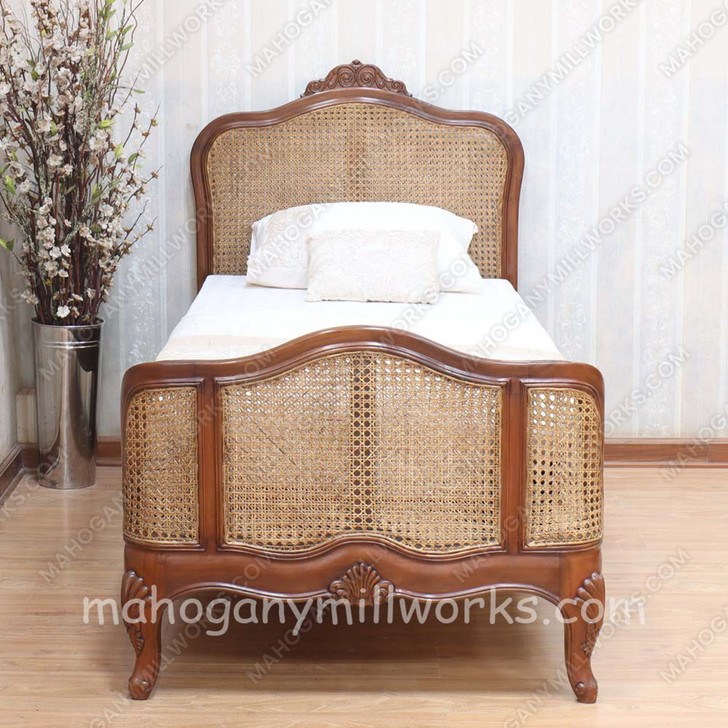 Mahogany Elegant Bed With Wicker Panel