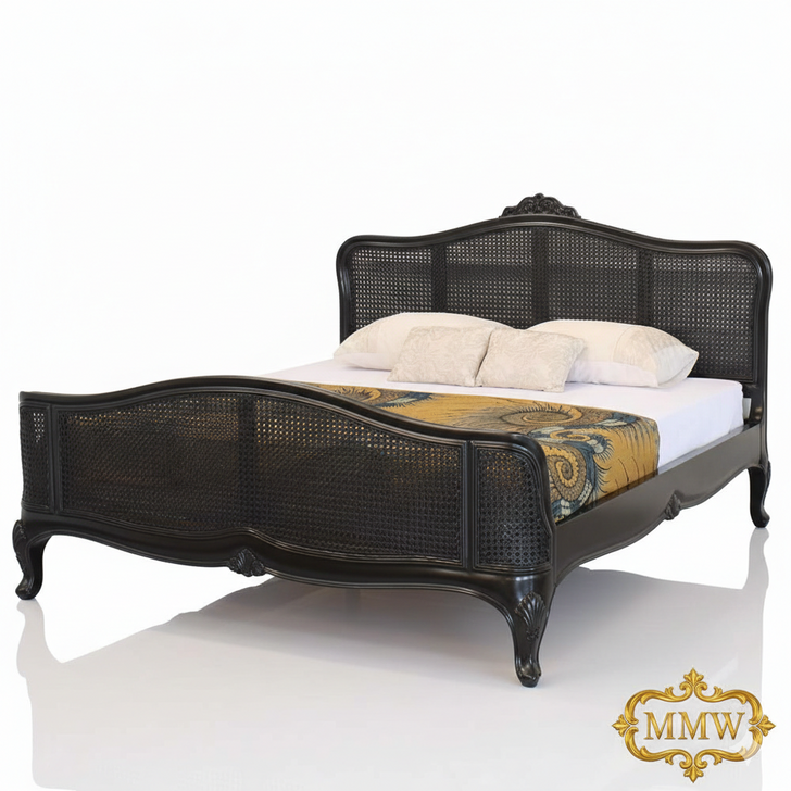 Elegant Bed w/ Wicker Panel