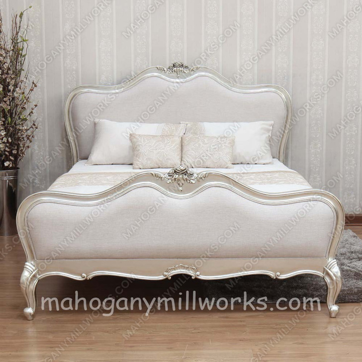 Silver Finish Chic Upholstered Bed