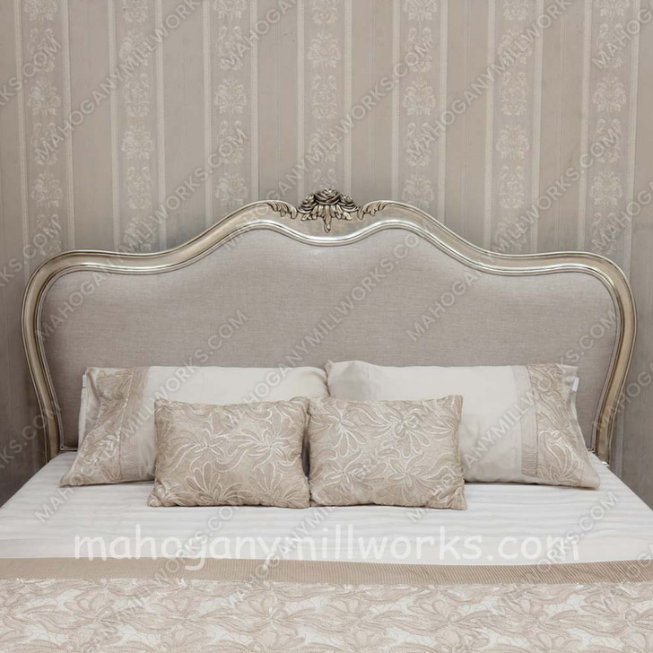 Silver Finish Chic Upholstered Bed