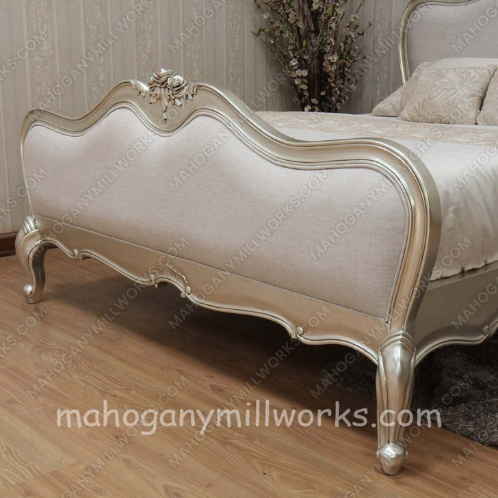Silver Finish Chic Upholstered Bed