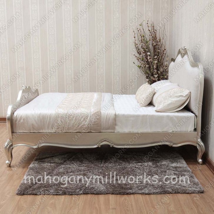 Silver Finish Chic Upholstered Bed