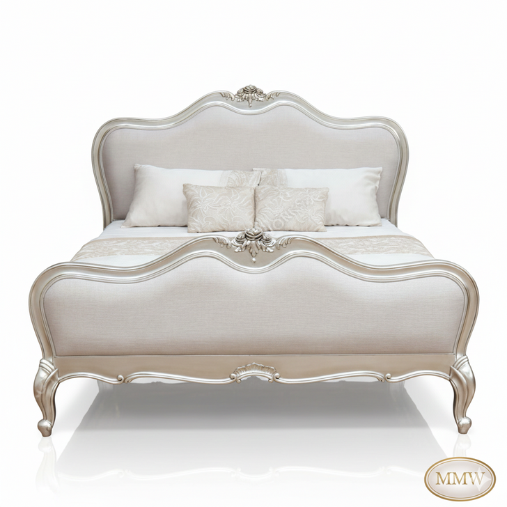 Silver Finish Chic Upholstered Bed