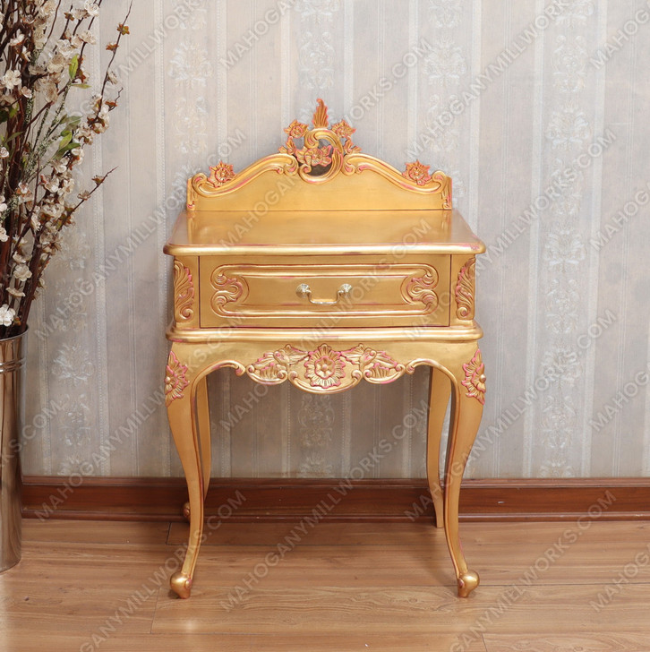 Gold Leaf Rococo Nightstand With Pediment