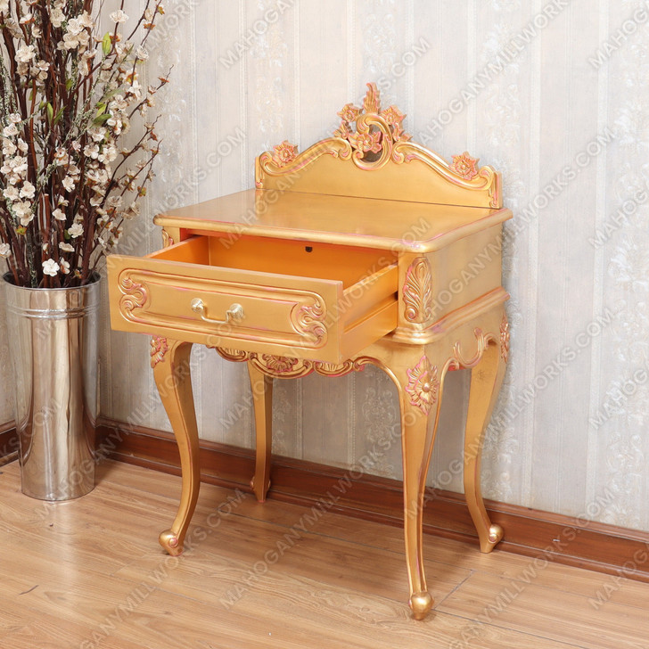 Gold Leaf Rococo Nightstand With Pediment