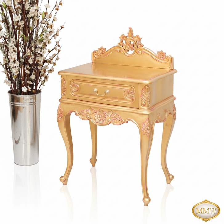 Gold Leaf Rococo Nightstand With Pediment