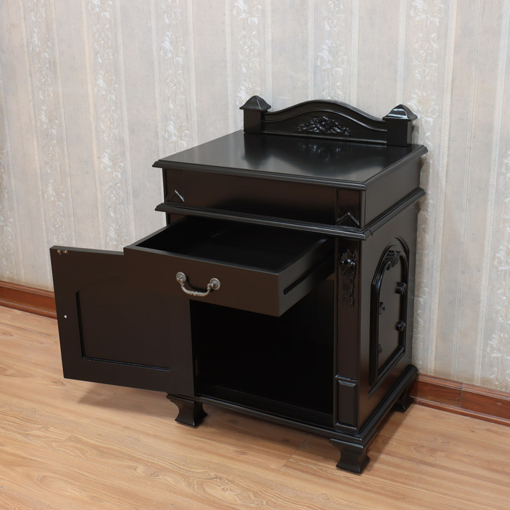 Painted Black Gothic Nightstand