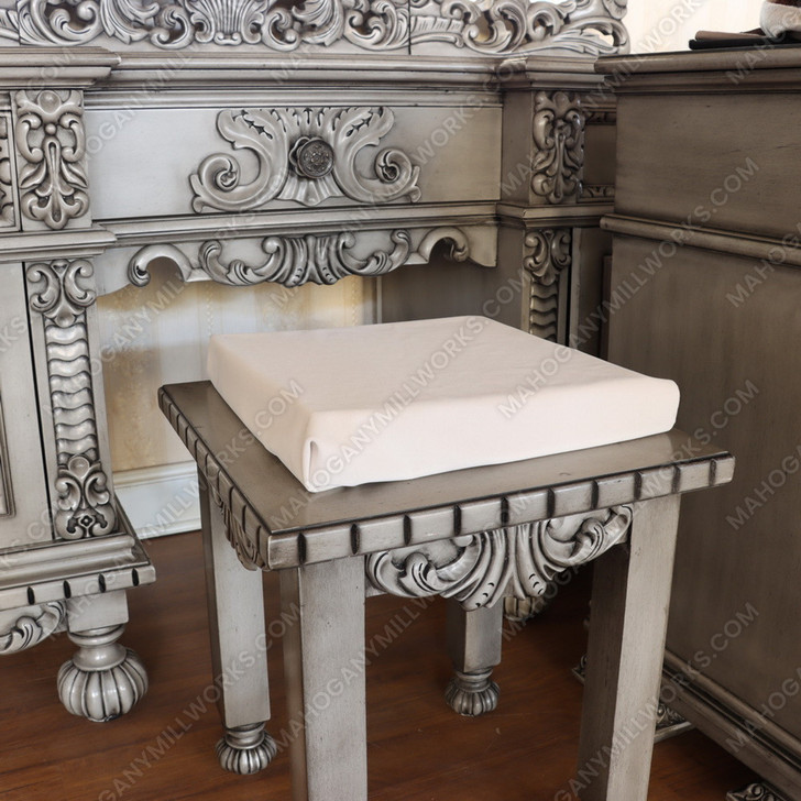 2pc Antique Grey Rococo Dressing Table w Trifold Mirror
