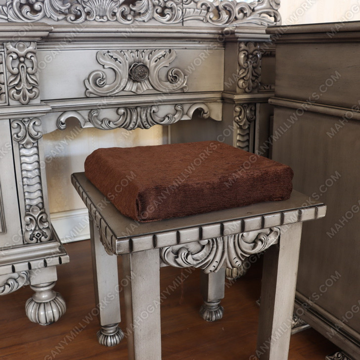 2pc Antique Grey Rococo Dressing Table w Trifold Mirror