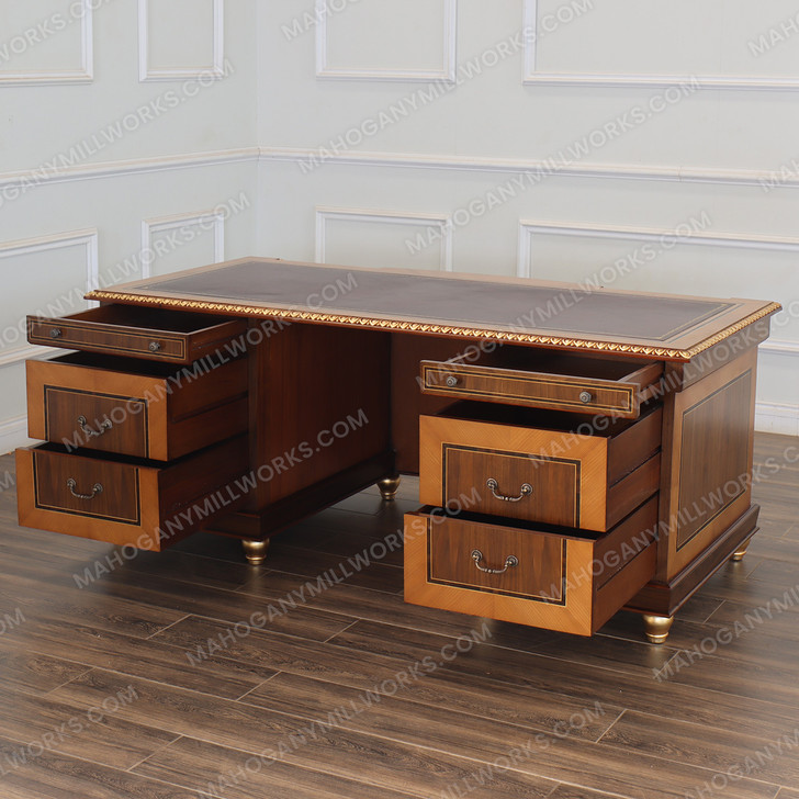 French Empire Executive Office Desk w/ Leather