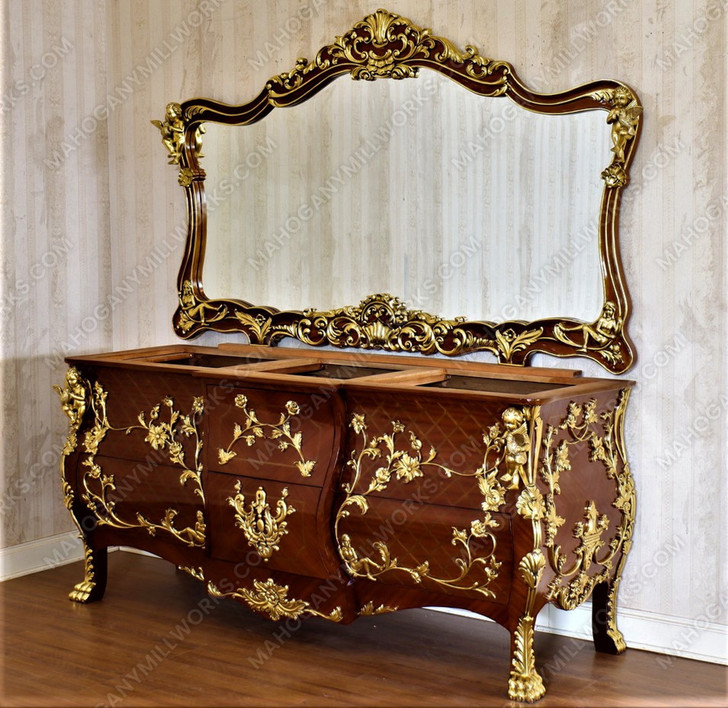 Custom Rococo Bathroom Vanity Mirror w/ Carved Ormolu (Mirror only)