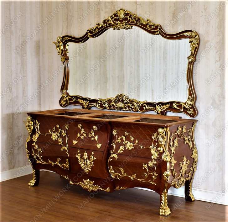 Custom Rococo Bathroom Vanity Mirror w/ Carved Ormolu (Mirror only)