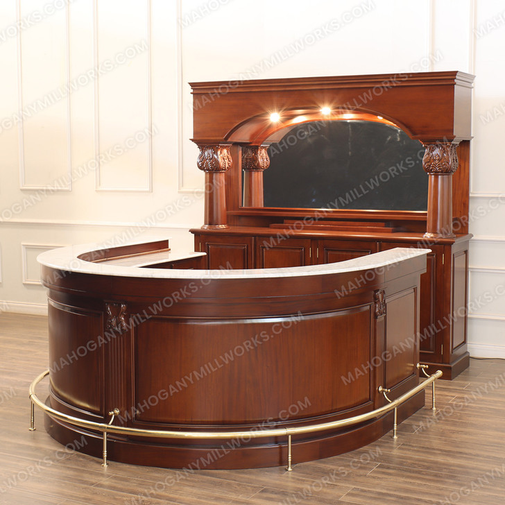 Mahogany U-Shape Horseshoe Pub Bar w/ Marble
