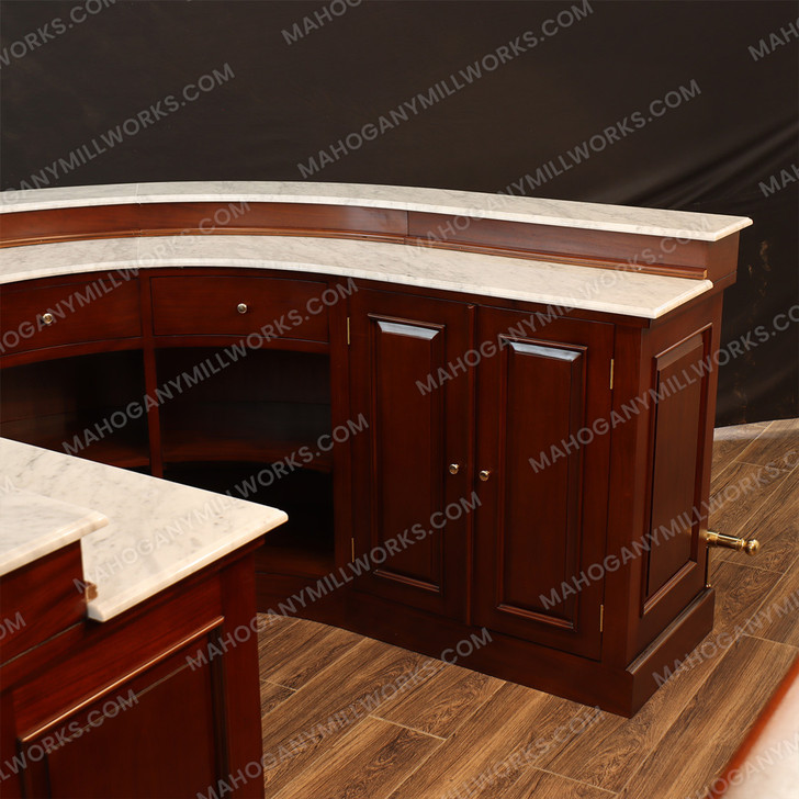 Custom Mahogany U-Shape Horseshoe Pub Bar Set w/ Marble