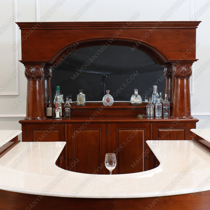 Custom Mahogany U-Shape Horseshoe Pub Bar Set w/ Marble