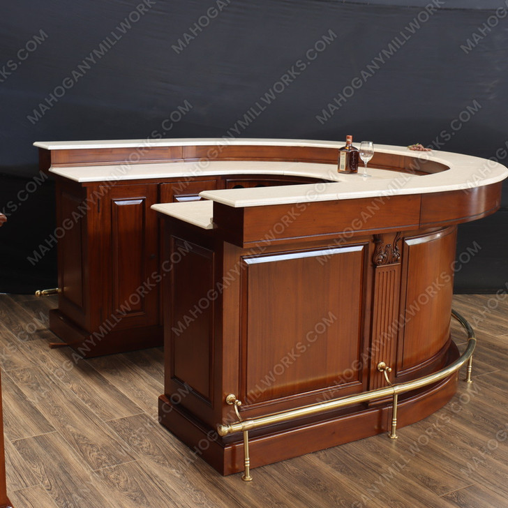Mahogany U-Shape Horseshoe Pub Bar w/ Marble top