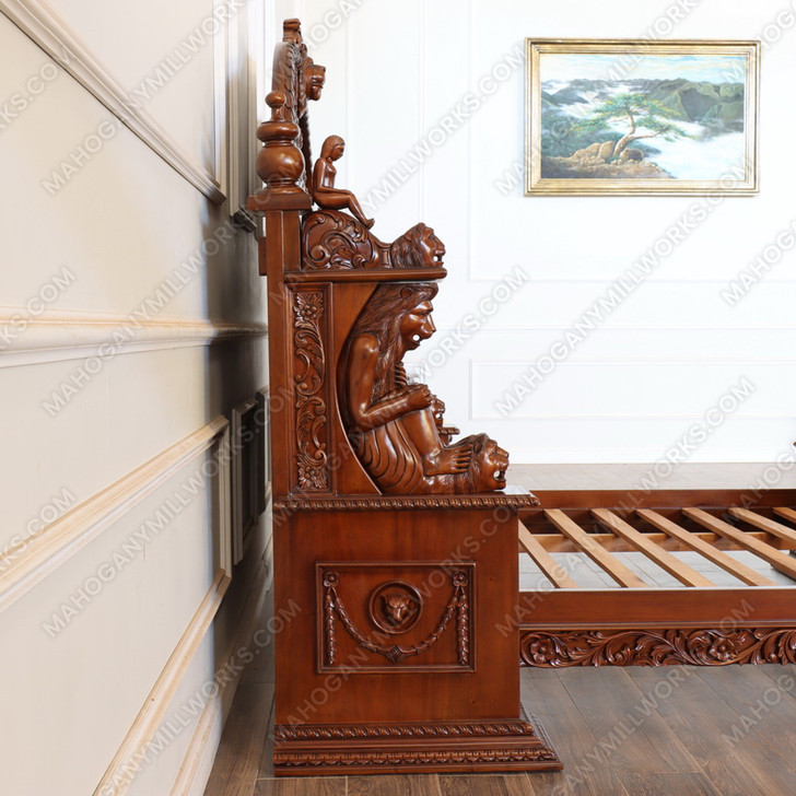 Ornate Hand Carved Solid Mahogany Gothic Bed