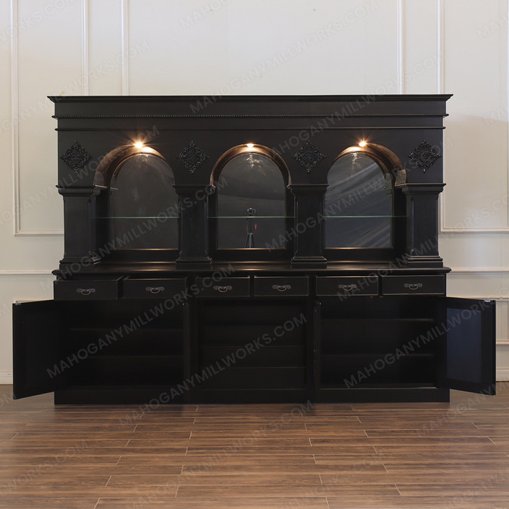 Custom Dark Teak Pub Bar Set w/ Brass Rails
