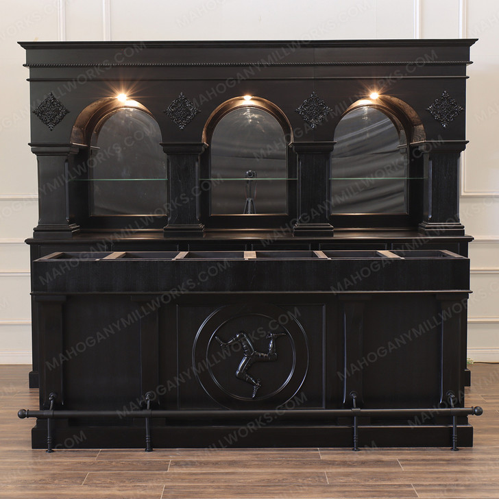 Custom Dark Teak Pub Bar Set w/ Brass Rails