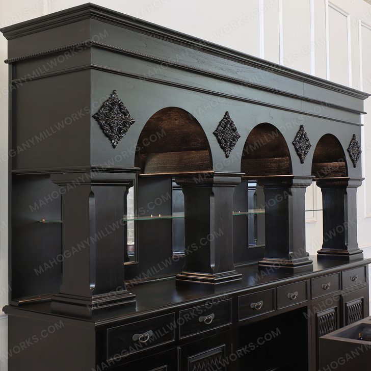 Custom Dark Teak Pub Bar Set w/ Brass Rails