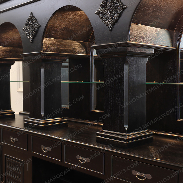 Dark Custom Complete Teak Pub Bar Set w/ Brass Rails