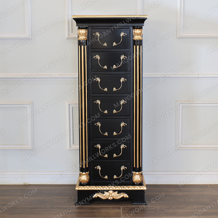Traditional Black w/ Gold Leaf Jewelry Armoire