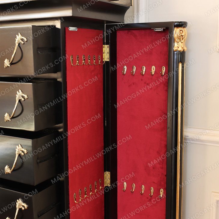Traditional Black w/ Gold Leaf Jewelry Armoire