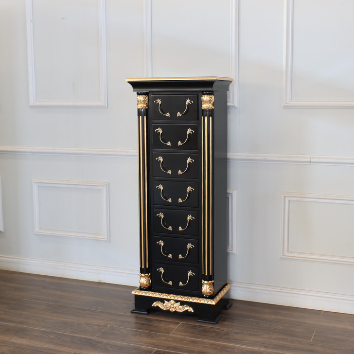 Traditional Black w/ Gold Leaf Jewelry Armoire