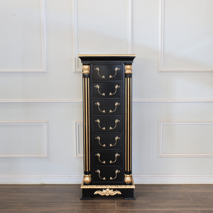 Traditional Black w/ Gold Leaf Jewelry Armoire