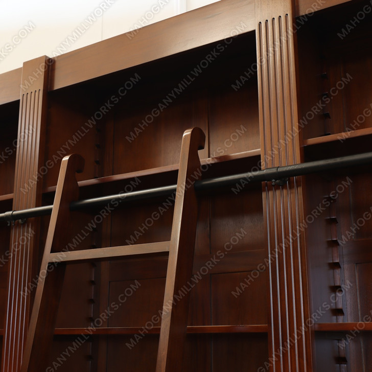 Large Brown Mahogany Library Bookcase with Ladder
