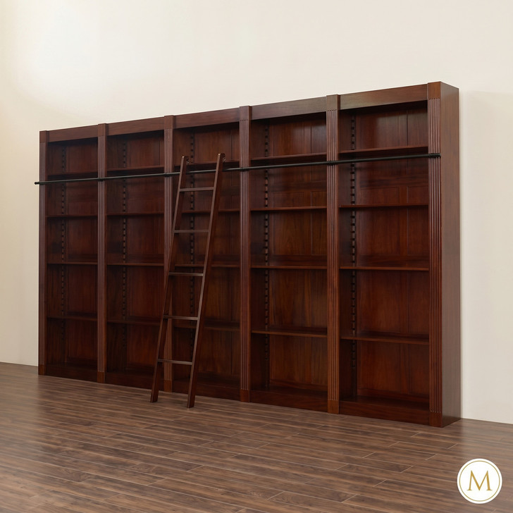 16.5ft Mahogany Open Sectional Library Bookcase with Ladder