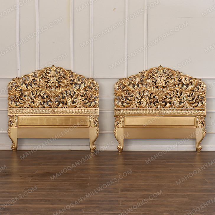 Antiqued Gold Leaf Rococo Queen Headboard Pair (2)s (2)