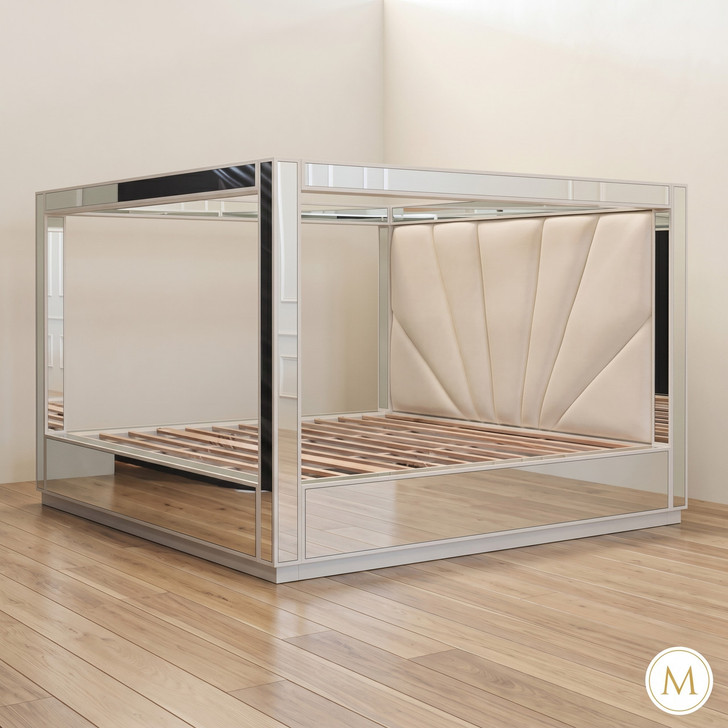 Magnificent Alaska King Mirrored Four Poster Canopy Bed