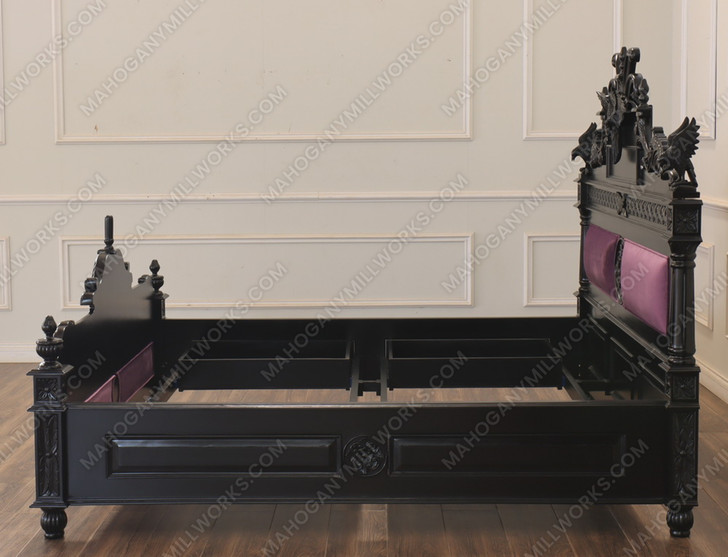 Black Gothic Raven Carved Bed w/ Hidden Storage Compartments & Lights