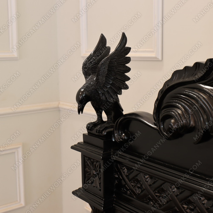 Black Gothic Raven Carved Bed w/ Hidden Storage Compartments & Lights