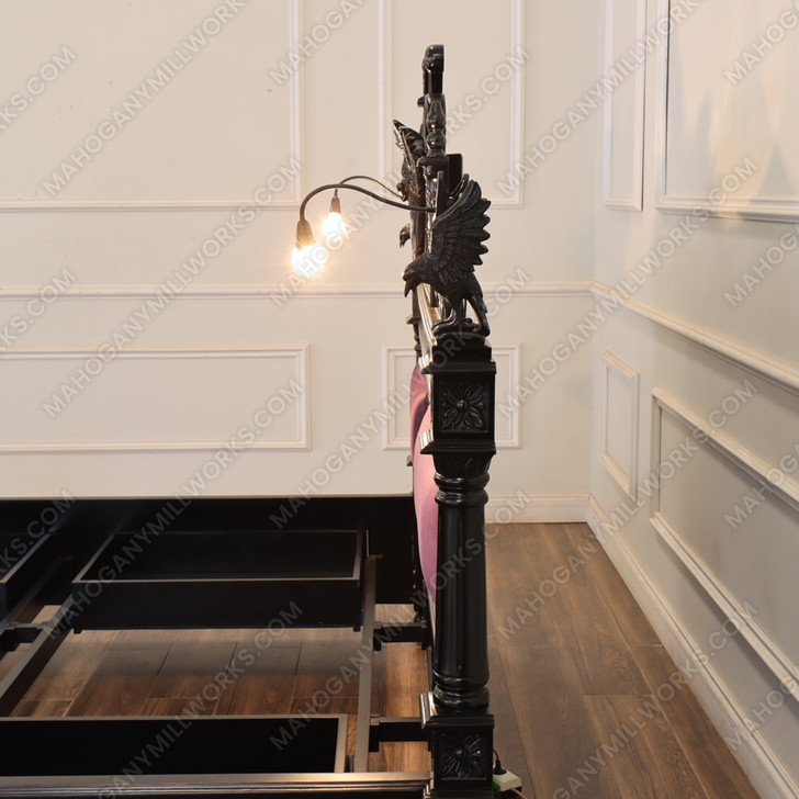 Black Gothic Raven Carved Bed w/ Hidden Storage Compartments & Lights