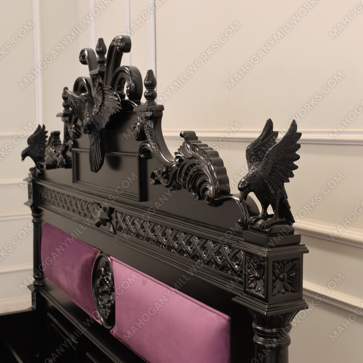 Black Gothic Raven Carved Bed w/ Hidden Storage Compartments & Lights