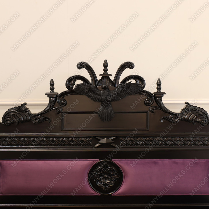Black Gothic Raven Carved Bed w/ Hidden Storage Compartments & Lights