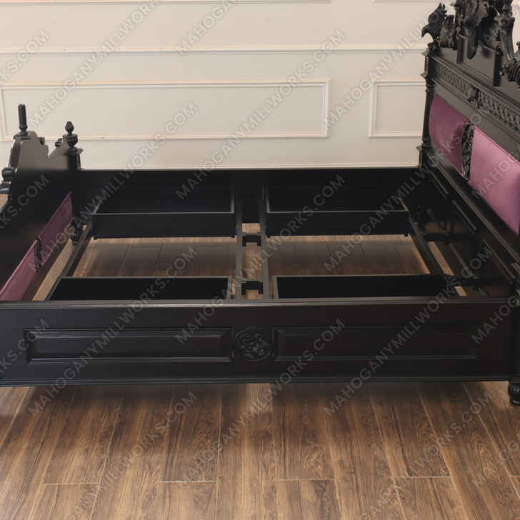 Black Gothic Raven Carved Bed w/ Hidden Storage Compartments & Lights