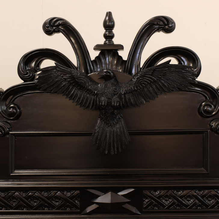 Black Gothic Raven Carved Bed w/ Hidden Storage Compartments & Lights