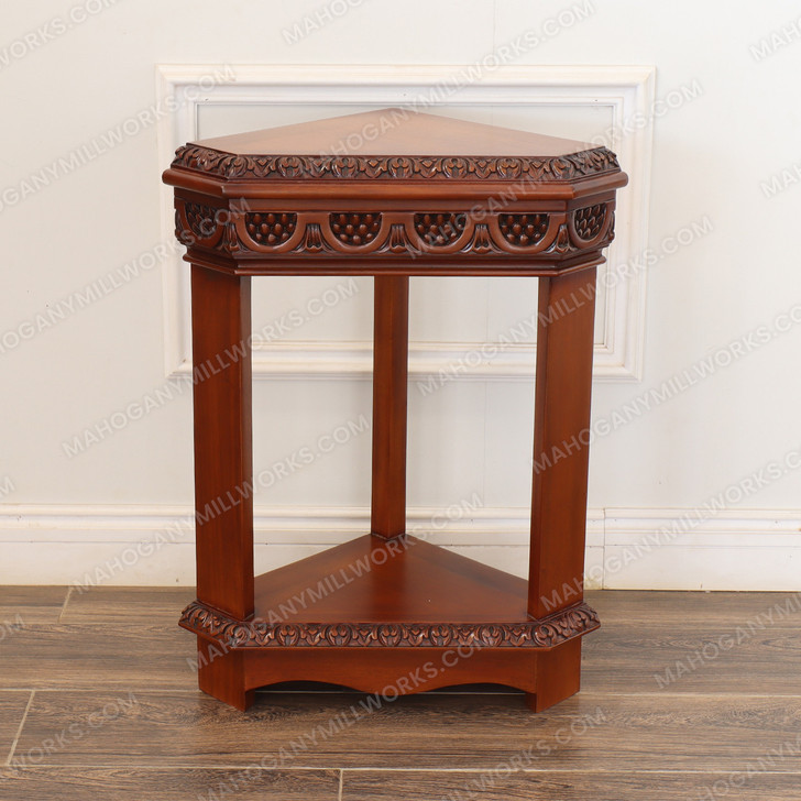 Small Dark Walnut Victorian Gothic Corner Table