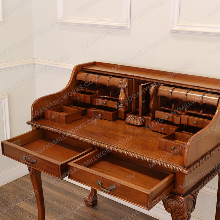 Custom Chippendale Escritoire Writing Desk w/ Natural Glaze Finish