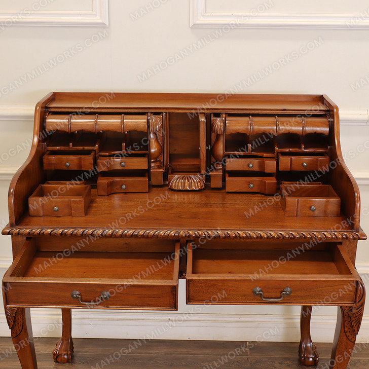 Custom Chippendale Escritoire Writing Desk w/ Natural Glaze Finish