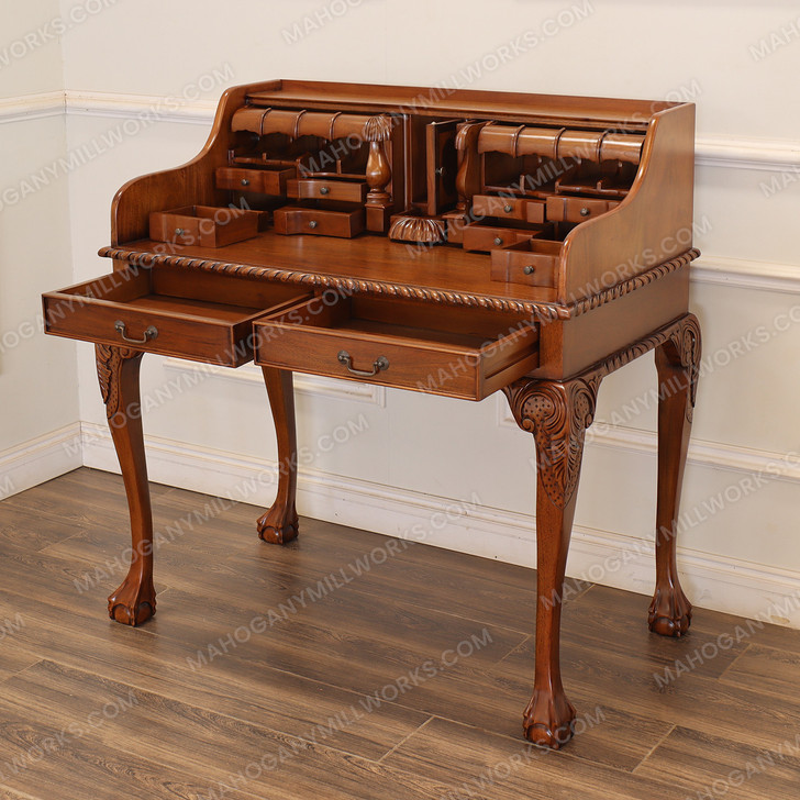 Custom Chippendale Escritoire Writing Desk w/ Natural Glaze Finish