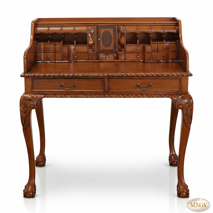 Chippendale Escritoire Writing Desk w/ Natural Glaze Finish