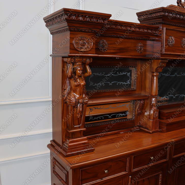 10.5ft Custom Mahogany Carved Lady Saloon Pub Bar