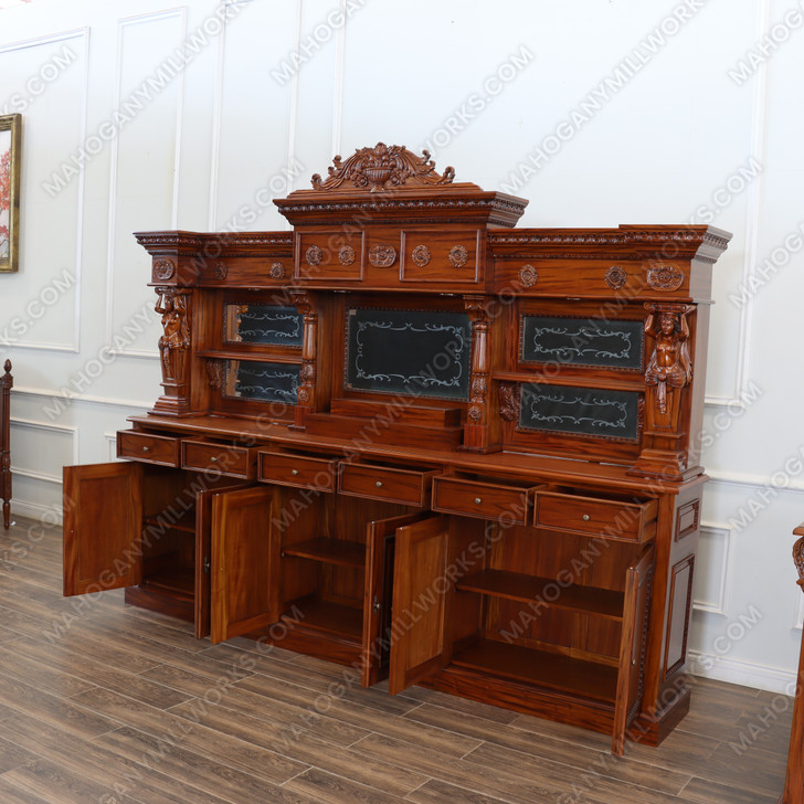 10.5ft Custom Mahogany Carved Lady Saloon Pub Bar