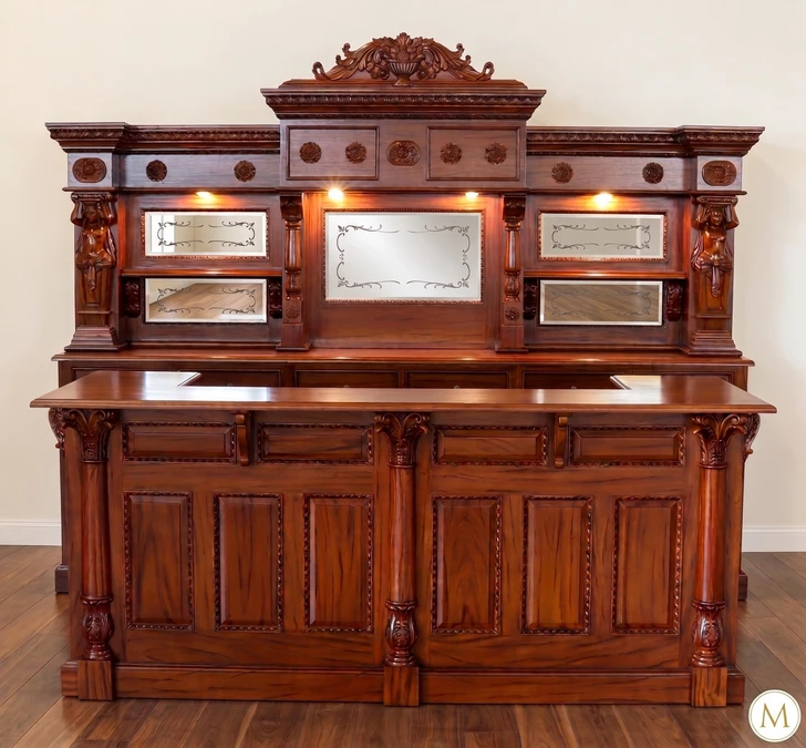 10.5ft Mahogany Carved Lady Saloon Pub Bar